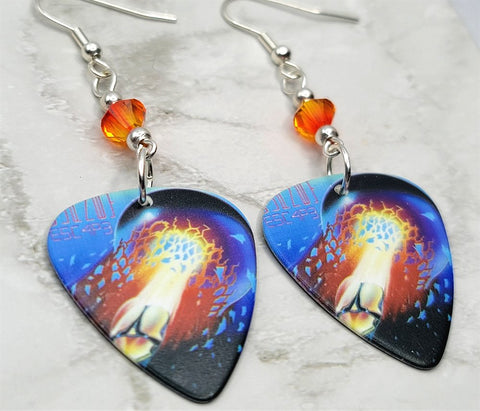Journey Escape Guitar Pick Earrings with Fire Opal Swarovski Crystals