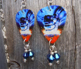 Judas Priest Ram It Down Guitar Pick Earrings with Metallic Blue Swarovski Crystal Dangles