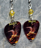 Judas Priest  Sad Wings of Destiny Guitar Pick Earrings with Yellow Swarovski Crystals