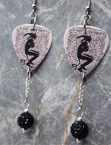 Judas Priest Guitar Pick Earrings with Black Pave Bead Dangles