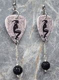 Judas Priest Guitar Pick Earrings with Black Pave Bead Dangles