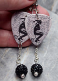 Judas Priest Guitar Pick Earrings with Black Pave Bead Dangles