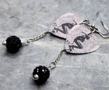 Judas Priest Guitar Pick Earrings with Black Pave Bead Dangles