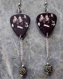 Judas Priest Guitar Pick Earrings with Gray Pave Bead Dangles
