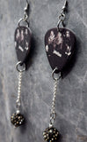 Judas Priest Guitar Pick Earrings with Gray Pave Bead Dangles