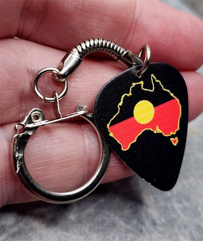 Australia Shape with Australian Aboriginal Flag Guitar Pick Keychain