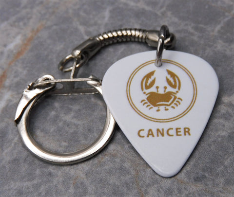 Horoscope Astrological Sign Cancer White Guitar Pick Keychain