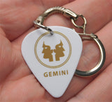 Horoscope Astrological Sign Gemini White Guitar Pick Keychain