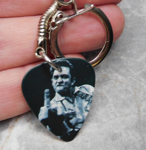 Johnny Cash Middle Finger Guitar Pick Keychain