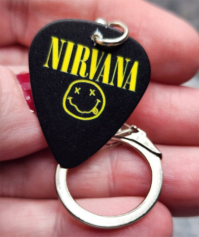 Nirvana Happy Face and Logo Guitar Pick Keychain