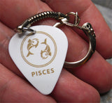 Horoscope Astrological Sign Pisces White Guitar Pick Keychain