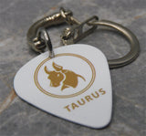 Horoscope Astrological Sign Taurus White Guitar Pick Keychain