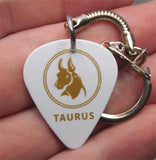 Horoscope Astrological Sign Taurus White Guitar Pick Keychain