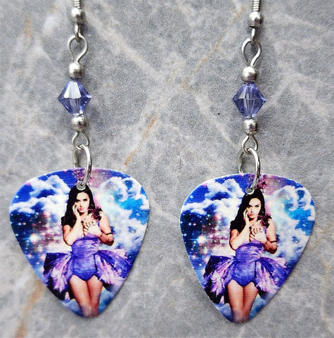 Katy Perry Guitar Pick Earrings with Purple Swarovski Crystals