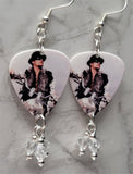 Kid Rock on a Motorcycle Guitar Pick Earrings with Clear Swarovski Crystal Dangles