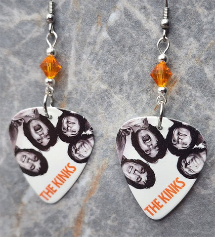 The Kinks Guitar Pick Earrings with Orange Swarovski Crystals