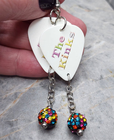 The Kinks Guitar Pick Earrings with MultiColored Pave Bead Dangles
