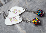 The Kinks Guitar Pick Earrings with MultiColored Pave Bead Dangles