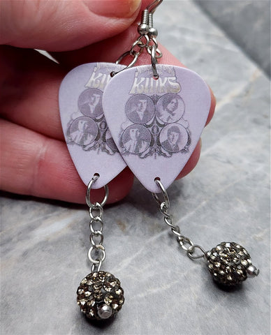 Something Else by the Kinks Guitar Pick Earrings with Gray Pave Bead Dangles