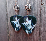 Kiss Tommy Thayer Guitar Pick Earrings with Pave Bead Dangles