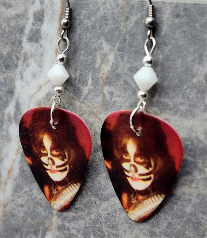Kiss Peter Criss Guitar Pick Earrings with White Swarovski Crystals