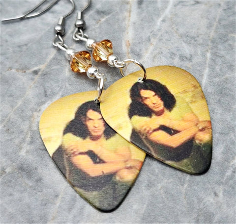 Paul Stanley of Kiss Guitar Pick Earrings with Metallic Sunshine Swarovski Crystals