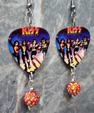 Kiss Destroyer Guitar Pick Earrings with Orange ABx2 Pave Bead Dangles