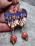 Kiss Destroyer Guitar Pick Earrings with Orange ABx2 Pave Bead Dangles