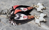 Kiss Gene Simmons in Full Makeup Guitar Pick Earrings with White Swarovski Crystal Dangles