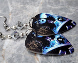 Ace Frehley Guitar Pick Earrings with Metallic Silver Swarovski Crystals