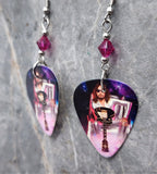 Kiss Ace Frehley Guitar Pick Earrings with Fuchsia Swarovski Crystals