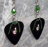 Peter Criss of Kiss Guitar Pick Earrings with Green Swarovski Crystals