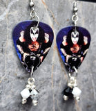 Kiss Gene Simmons Guitar Pick Earrings with Swarovski Crystal Dangles