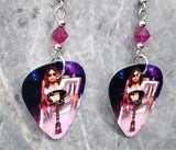 Kiss Ace Frehley Guitar Pick Earrings with Fuchsia Swarovski Crystals