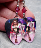 Kiss Ace Frehley Guitar Pick Earrings with Fuchsia Swarovski Crystals