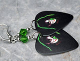 Peter Criss of Kiss Guitar Pick Earrings with Green Swarovski Crystals