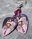 Kiss Ace Frehley Guitar Pick Earrings with Fuchsia Swarovski Crystals