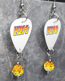 Kiss Guitar Pick Earrings with Orange to White Ombre Pave Bead Dangles