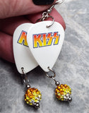 Kiss Guitar Pick Earrings with Orange to White Ombre Pave Bead Dangles
