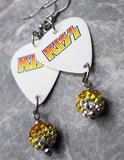 Kiss Guitar Pick Earrings with Orange to White Ombre Pave Bead Dangles