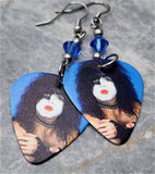 Paul Stanley of Kiss Guitar Pick Earrings with Blue Swarovski Crystals