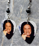 Kiss Gene Simmons Pointing Guitar Pick Earrings with Black Swarovski Crystals