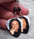 Kiss Gene Simmons Pointing Guitar Pick Earrings with Black Swarovski Crystals