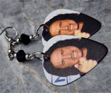 Kiss Gene Simmons Pointing Guitar Pick Earrings with Black Swarovski Crystals