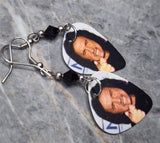 Kiss Gene Simmons Pointing Guitar Pick Earrings with Black Swarovski Crystals