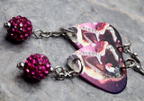 Kiss Paul Stanley Guitar Pick Earrings with Fuchsia Pave Bead Dangles