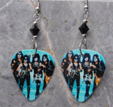 Kiss Group Picture Guitar Pick Earrings with Black Swarovski Crystals