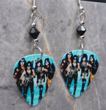 Kiss Group Picture Guitar Pick Earrings with Black Swarovski Crystals