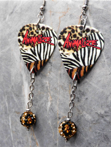 Kiss Animalize Guitar Pick Earrings with Leopard Print Pave Bead Dangles