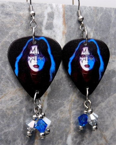 Kiss Ace Frehley Guitar Pick Earrings with Swarovski Crystal Dangles